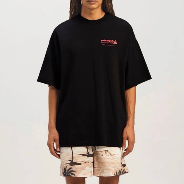 パームエンジェルスメンズブラッククルーネック半袖Tシャツm408