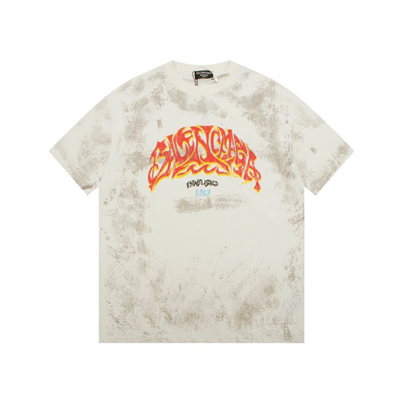 バレンシアガメンズアイボリークルーネック半袖Tシャツa492