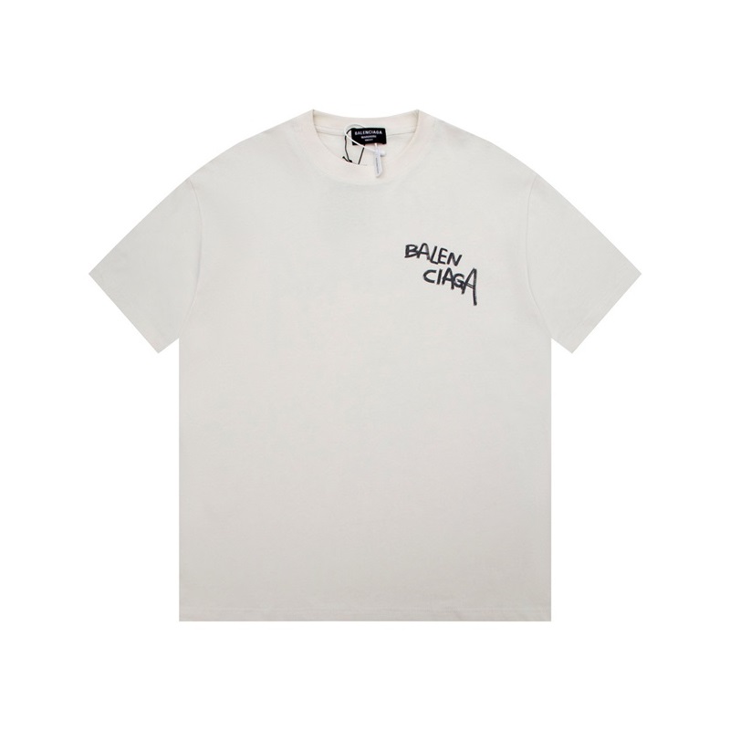 バレンシアガメンズホワイトクルーネック半袖Tシャツa495