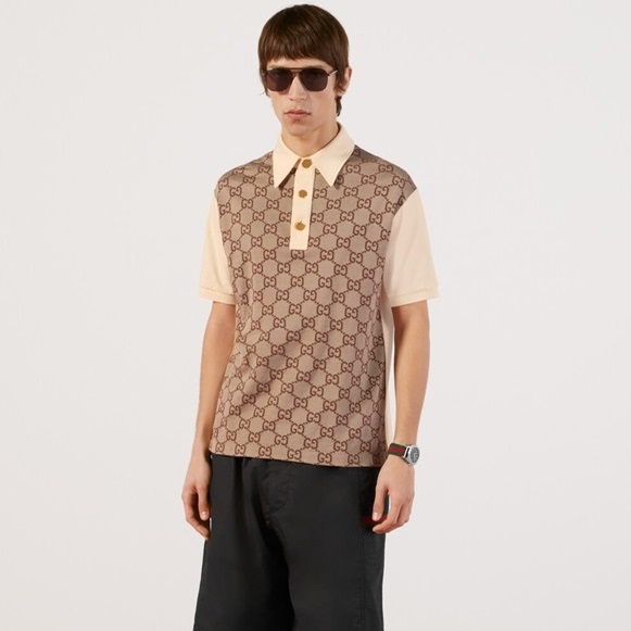 グッチメンズベージュポロ半袖Tシャツu784
