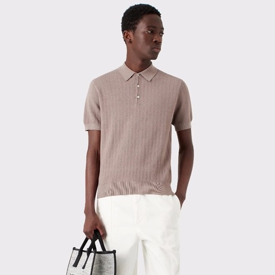 エルメネジルドゼニアメンズベージュポロ半袖Tシャツe96