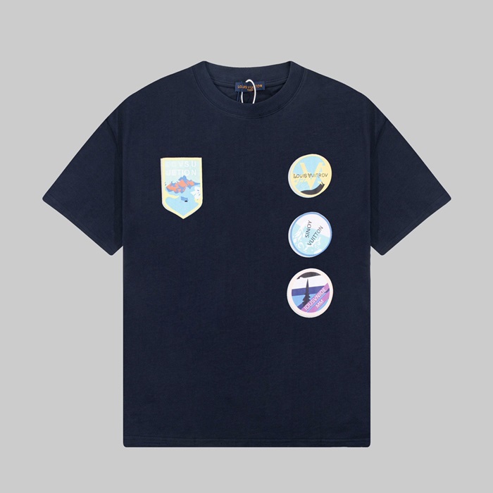 ルイヴィトンメンズネイビークルーネック半袖Tシャツv1421