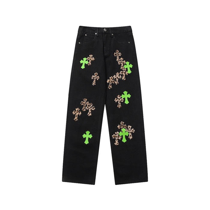 クロムハーツメンズトレンディブラックジーンズh163