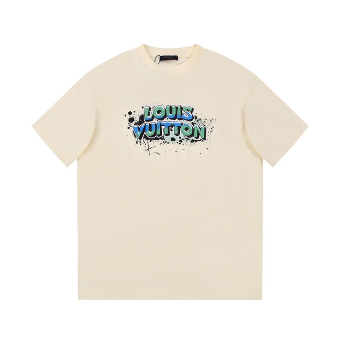 ルイヴィトンメンズクルーネックアイボリー半袖Tシャツv1436