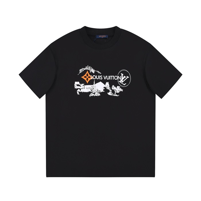 ルイヴィトンメンズクルーネックブラック半袖Tシャツv1452