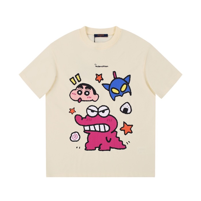 ルイヴィトンメンズクルーネックアイボリー半袖Tシャツv1453