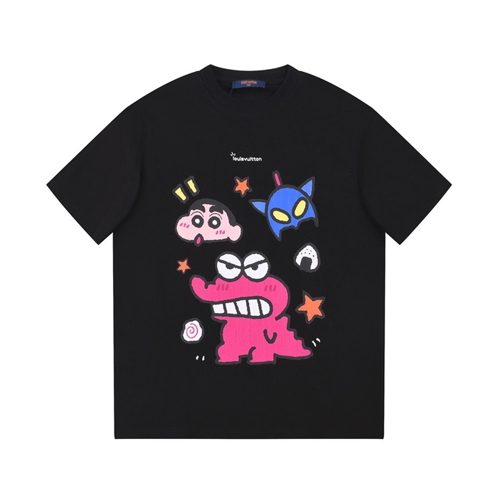 ルイヴィトンメンズクルーネックブラック半袖Tシャツv1454