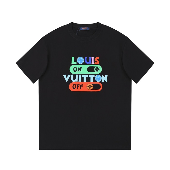 ルイヴィトンメンズクルーネックブラック半袖Tシャツv1455