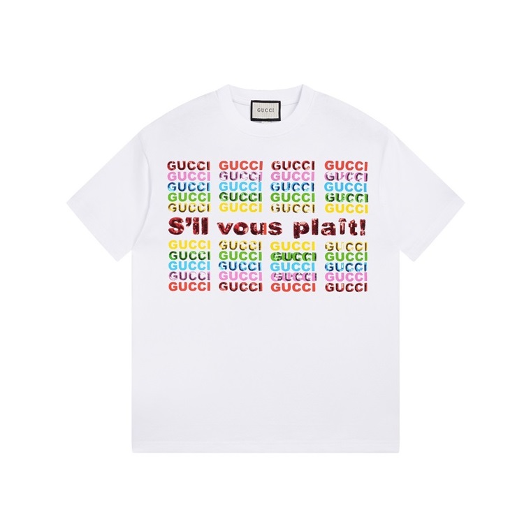 グッチユニセックスホワイトクルーネック半袖Tシャツu787