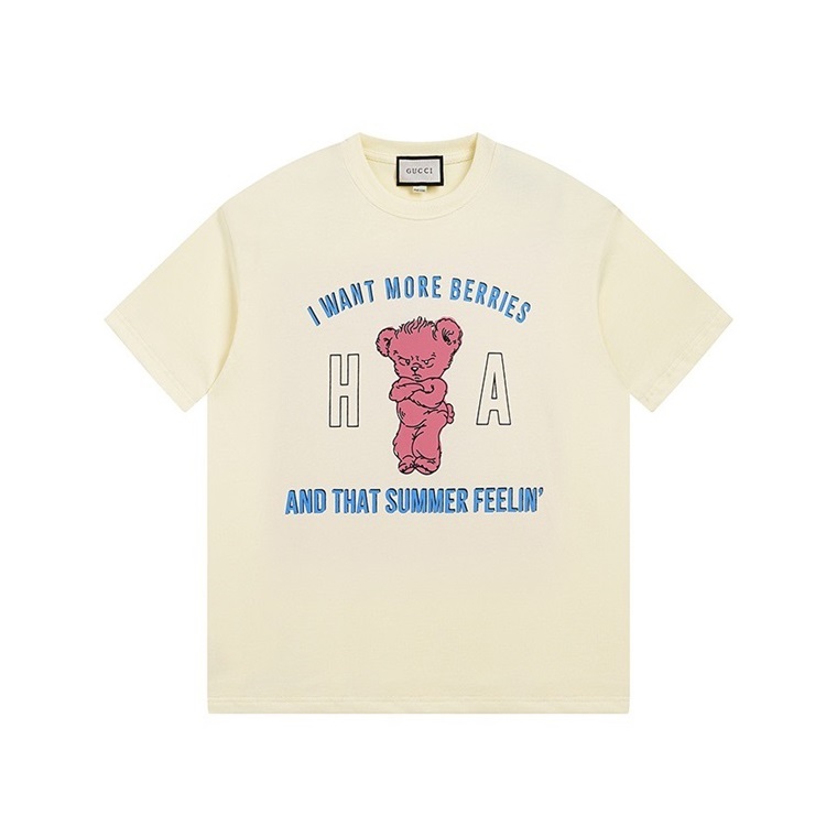 グッチユニセックスアイボリークルーネック半袖Tシャツu793