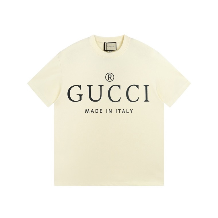 グッチユニセックスアイボリークルーネック半袖Tシャツu795