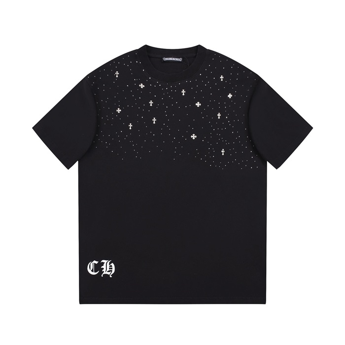 クロムハーツメンズブラッククルーネック半袖Tシャツh175