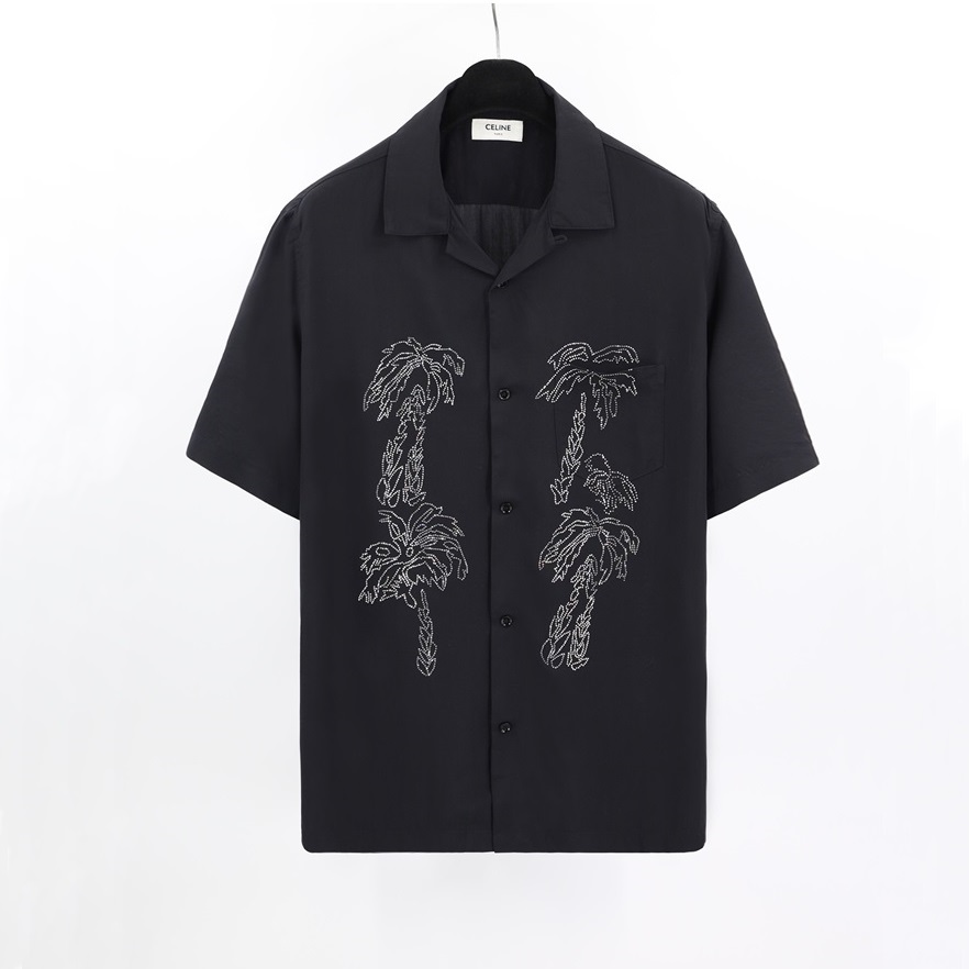 セリーヌメンズブラック半袖シャツl175