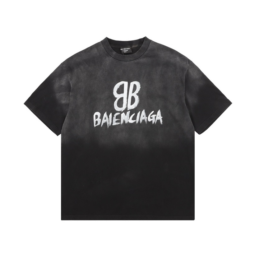 バレンシアガメンズブラッククルーネック半袖Tシャツa508