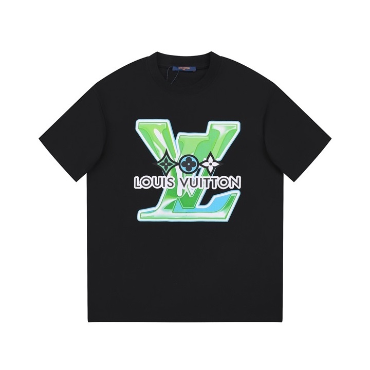 ルイヴィトンメンズクルーネックブラック半袖Tシャツv1500