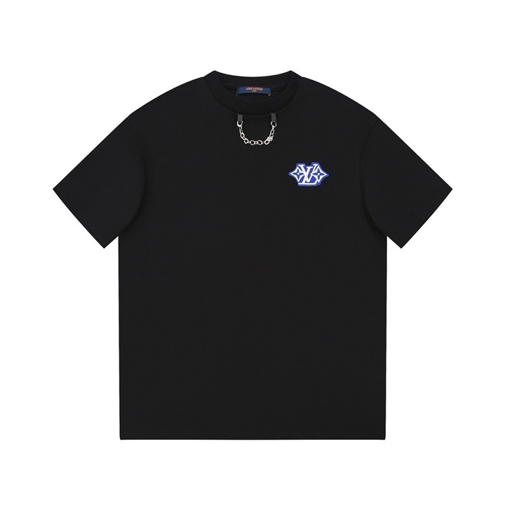 ルイヴィトンメンズクルーネックブラック半袖Tシャツv1507