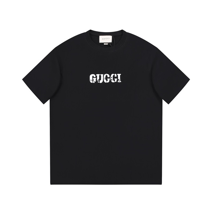 グッチユニセックスブラッククルーネック半袖Tシャツu817