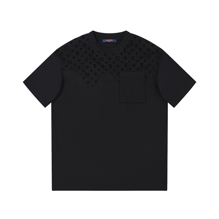 ルイヴィトンメンズクルーネックブラック半袖Tシャツv1520