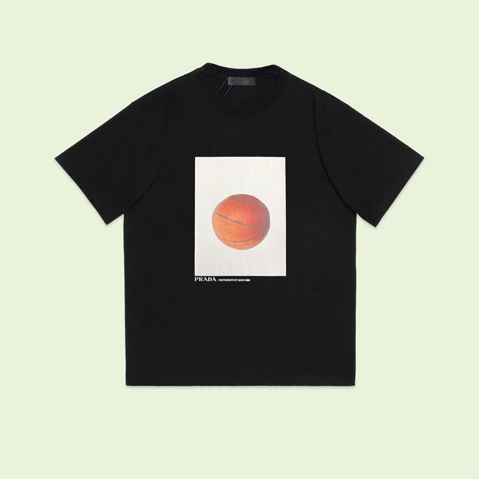 プラダメンズクルーネックブラック半袖Tシャツr615