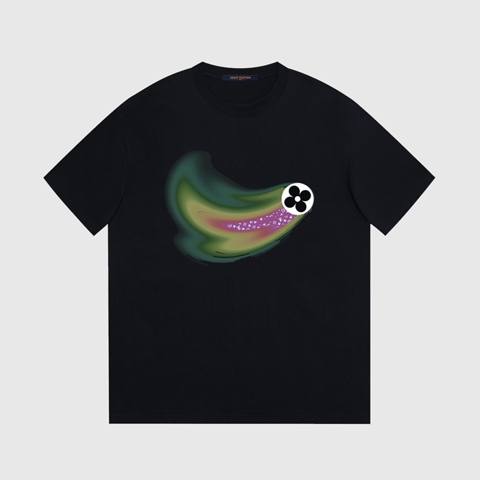 ルイヴィトンメンズクルーネックブラック半袖Tシャツv1534