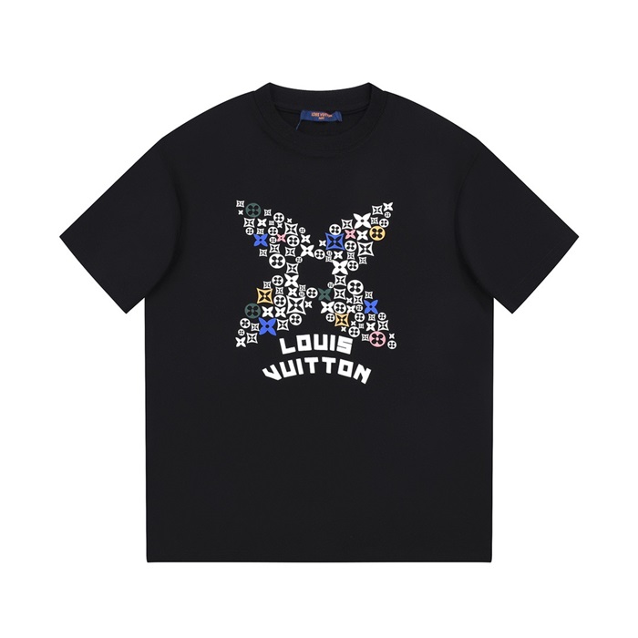 ルイヴィトンメンズクルーネックブラック半袖Tシャツv1537