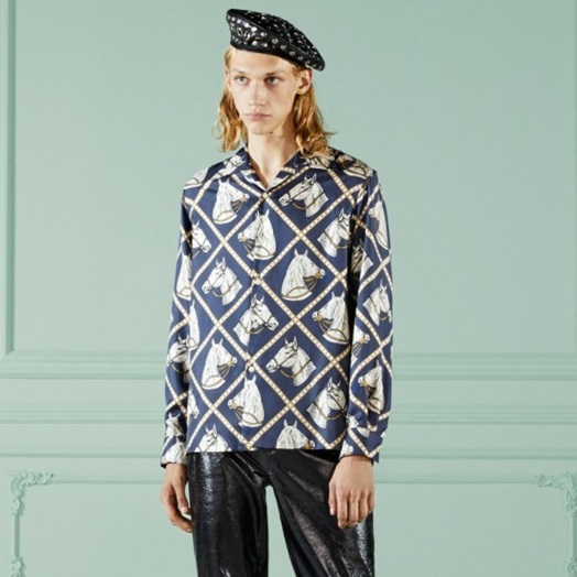 グッチメンズトレンディネイビーシャツu827