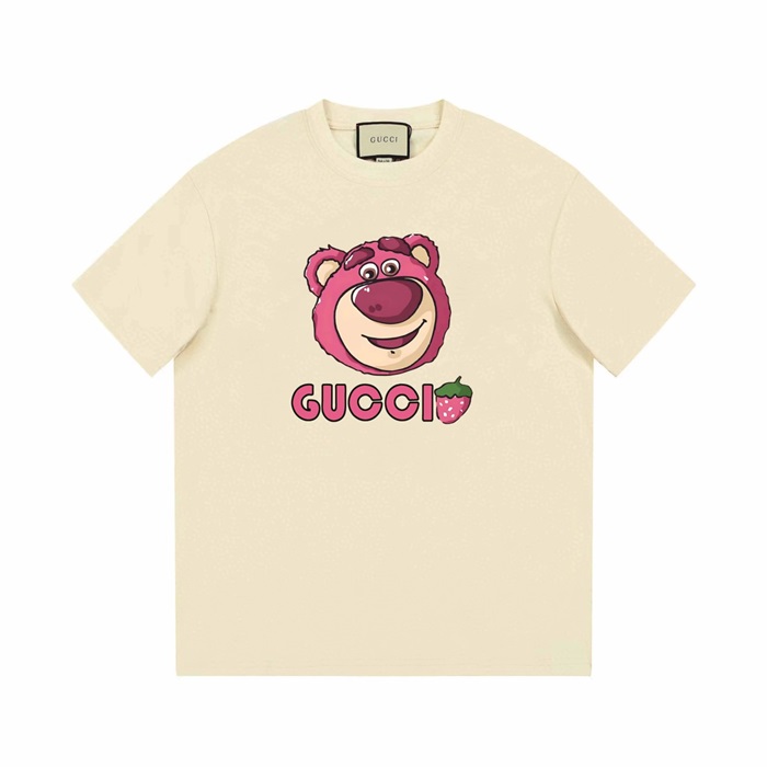 グッチユニセックスアイボリークルーネック半袖Tシャツu834