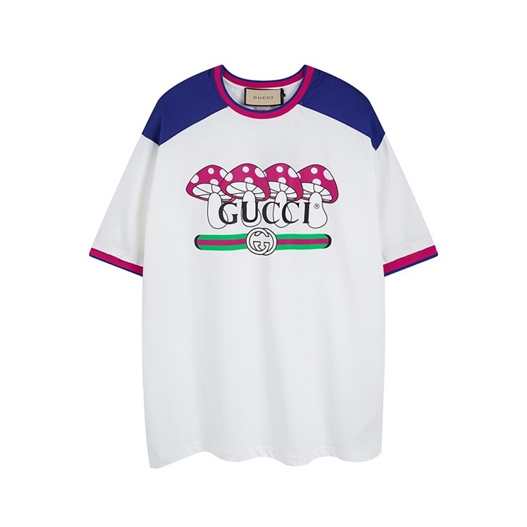 グッチユニセックスホワイトクルーネック半袖Tシャツu835