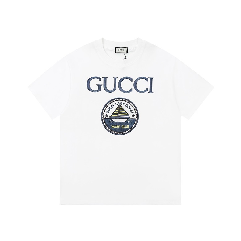 グッチユニセックスホワイトクルーネック半袖Tシャツu863