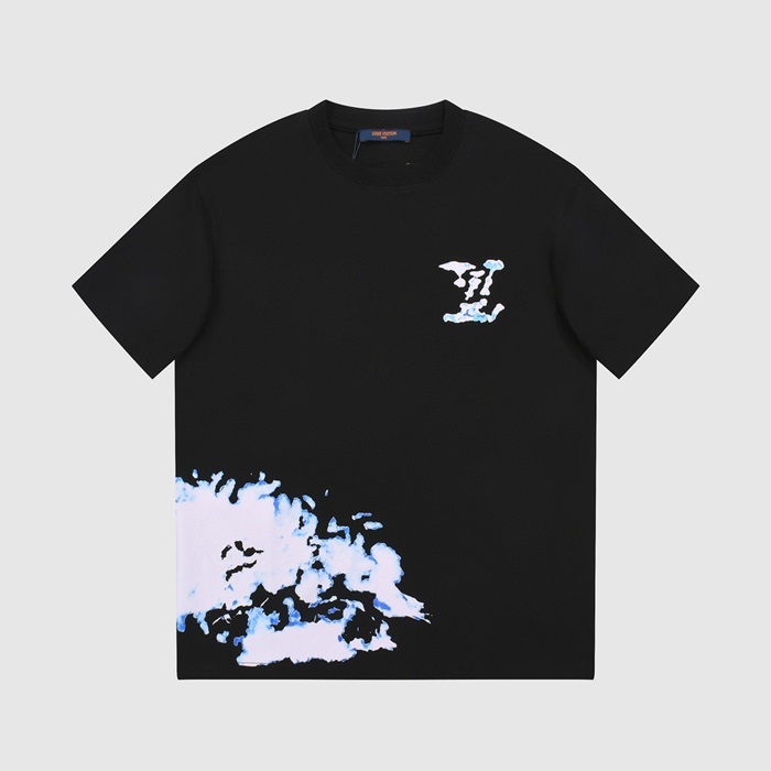 ルイヴィトンメンズクルーネックブラック半袖Tシャツv1588