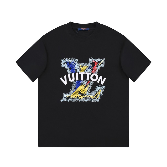 ルイヴィトンメンズクルーネックブラック半袖Tシャツv1590