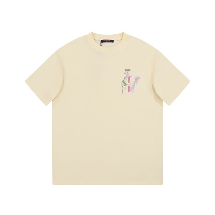 ルイヴィトンメンズクルーネックアイボリー半袖Tシャツv1613