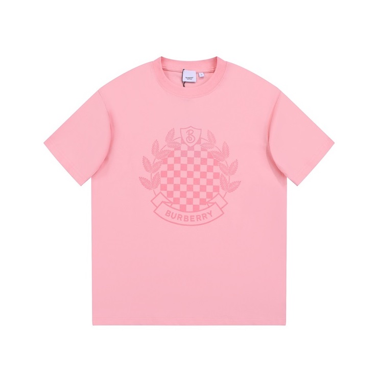 バーバリーメンズピンククルーネック半袖Tシャツu235