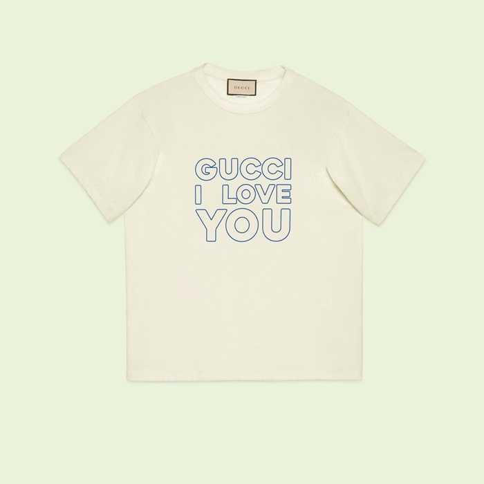 グッチユニセックスアイボリークルーネック半袖Tシャツu895