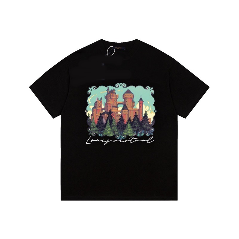 ルイヴィトンメンズクルーネックブラック半袖Tシャツv1655