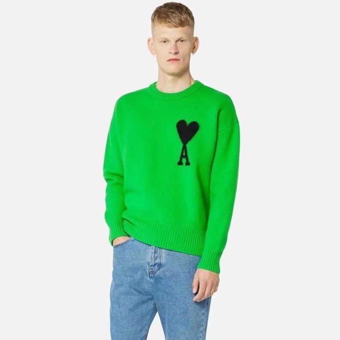 アミユニセックスグリーンクルーネックニットm15