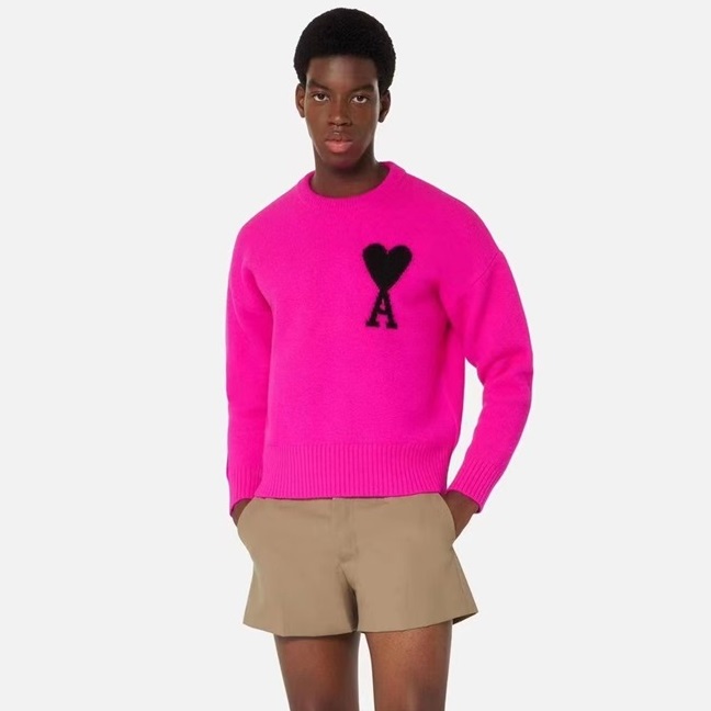 アミユニセックスピンククルーネックニットm17