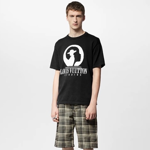 ルイヴィトンメンズクルーネックブラック半袖Tシャツv1680