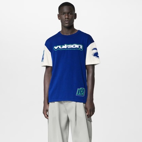 ルイヴィトンメンズクルーネックブルー半袖Tシャツv1681