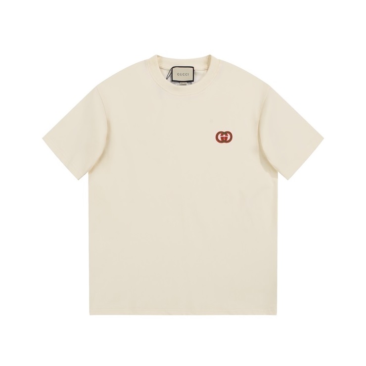 グッチユニセックスアイボリークルーネック半袖Tシャツu916