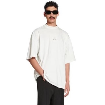 バレンシアガメンズホワイトクルーネック半袖Tシャツa556