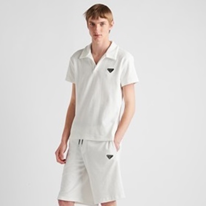 プラダメンズホワイトポロ半袖Tシャツr673