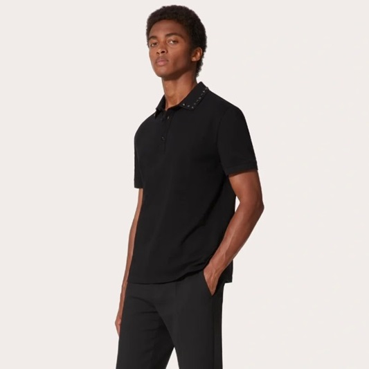 ヴァレンティノメンズブラックポロ半袖Tシャツl315