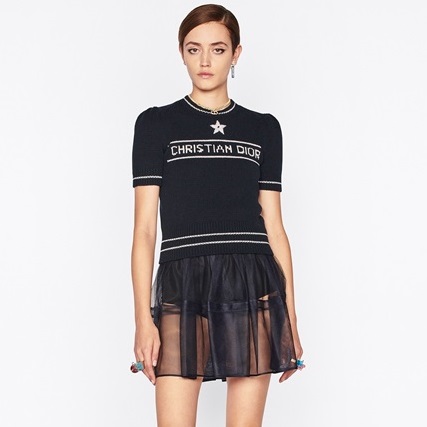 ディオールレディースネイビークルーネック半袖Tシャツi608