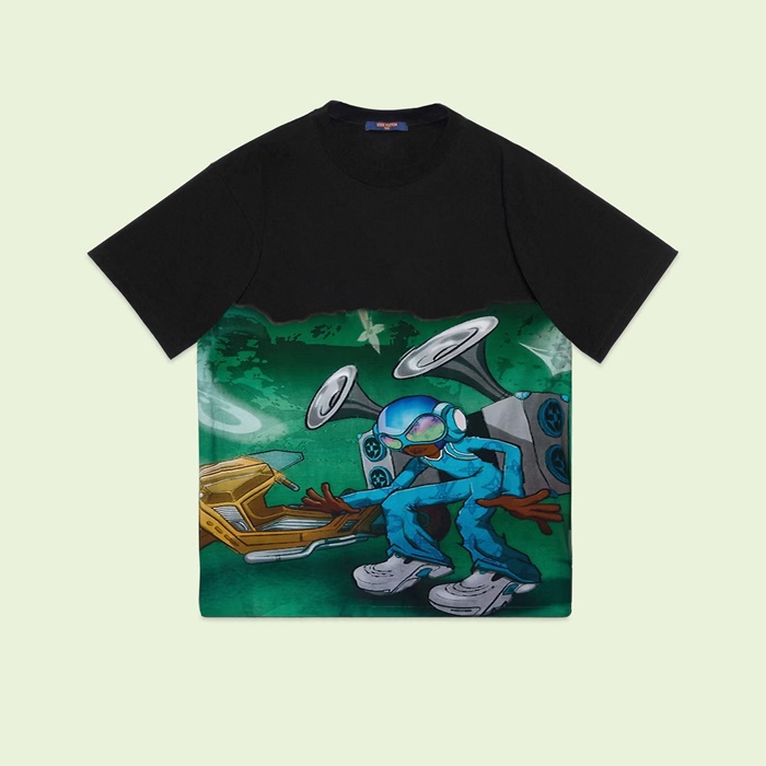 ルイヴィトンメンズクルーネックブラック半袖Tシャツv1702