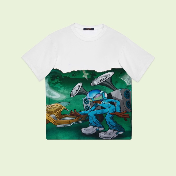 ルイヴィトンメンズクルーネックホワイト半袖Tシャツv1703