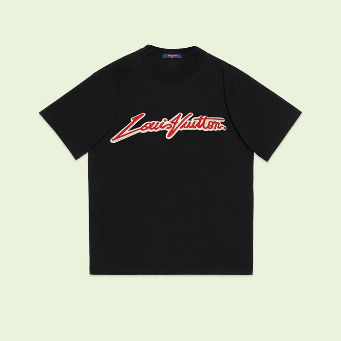 ルイヴィトンメンズクルーネックブラック半袖Tシャツv1706