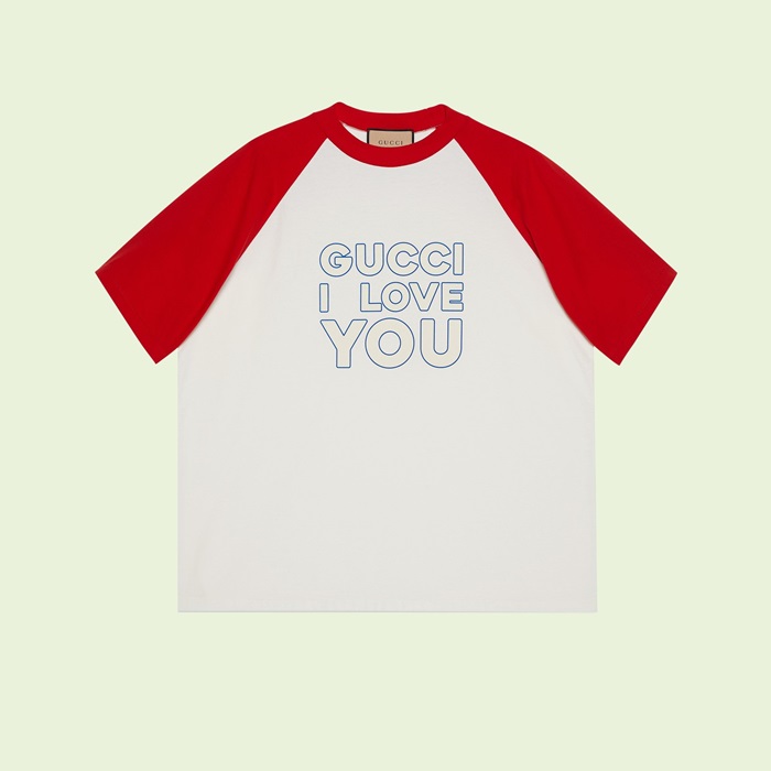 グッチユニセックスレッドクルーネック半袖Tシャツu927