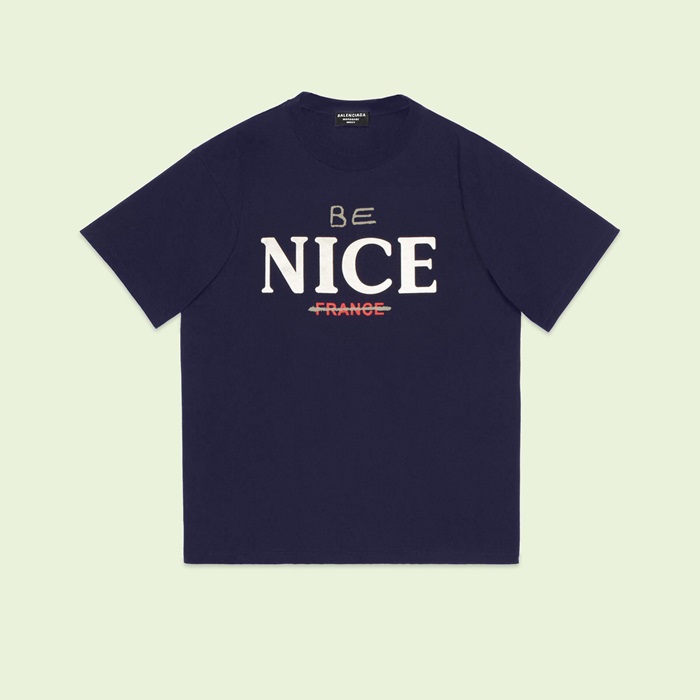 バレンシアガメンズネイビークルーネック半袖Tシャツa563