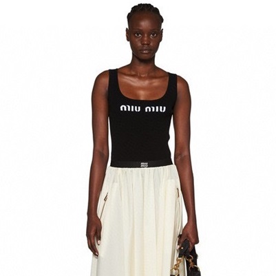 ミュウミュウレディースクルーネックブラックタンクトップu302